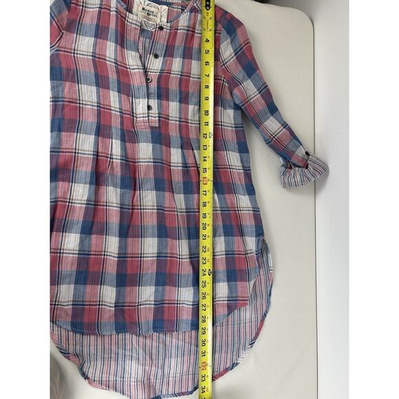 Anthropologie Holding Horses Plaid Tunic Top Popover Size 0 Pink Blue Western - Picture 10 of 10